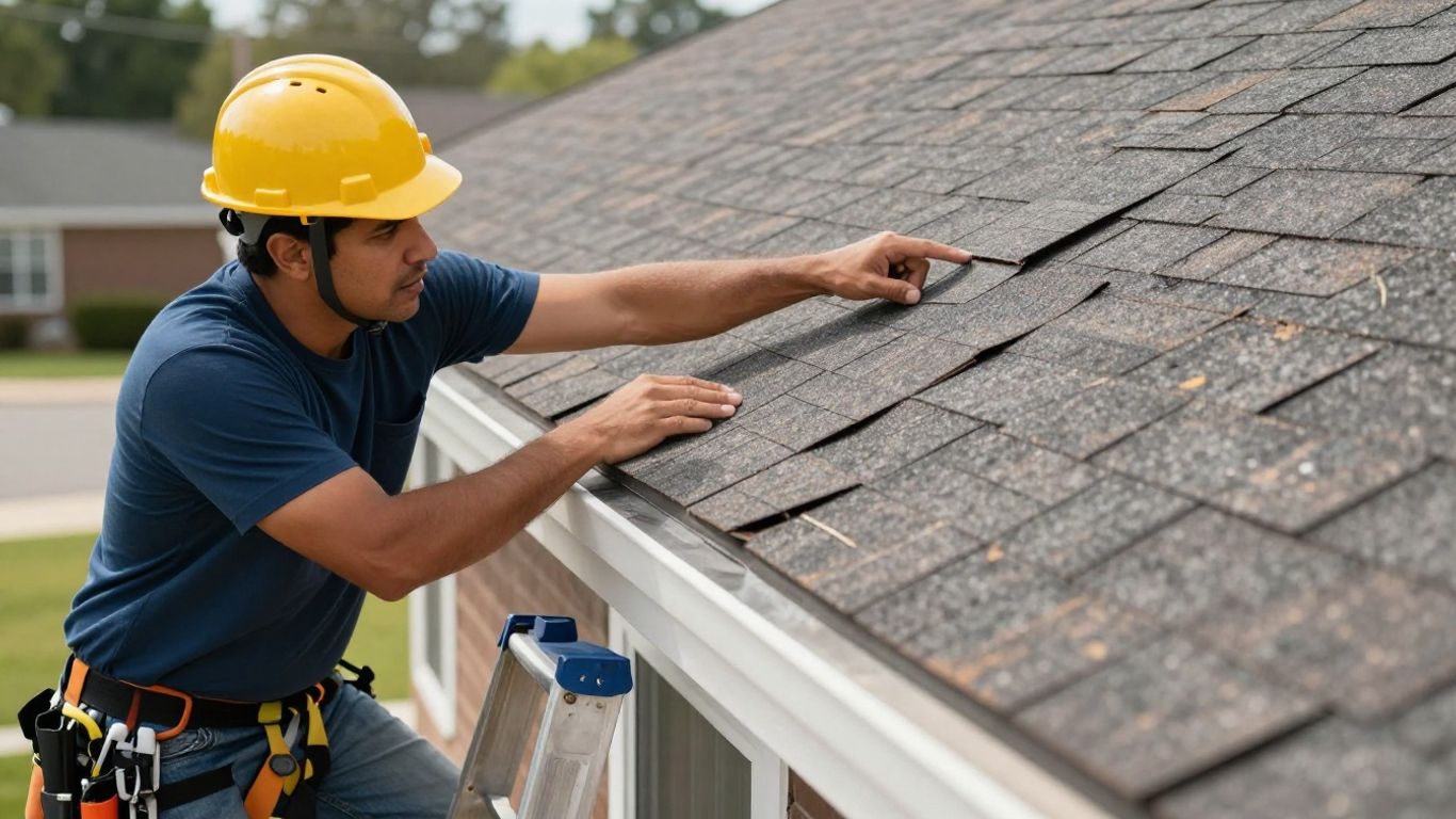 Professional inspecting a residential roof.