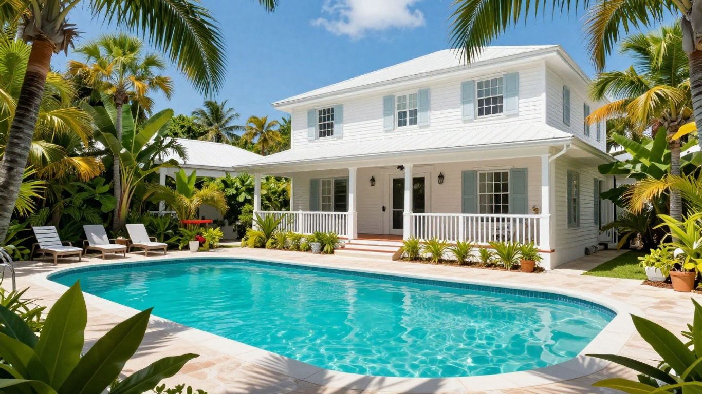 Key West villa with pool and tropical foliage