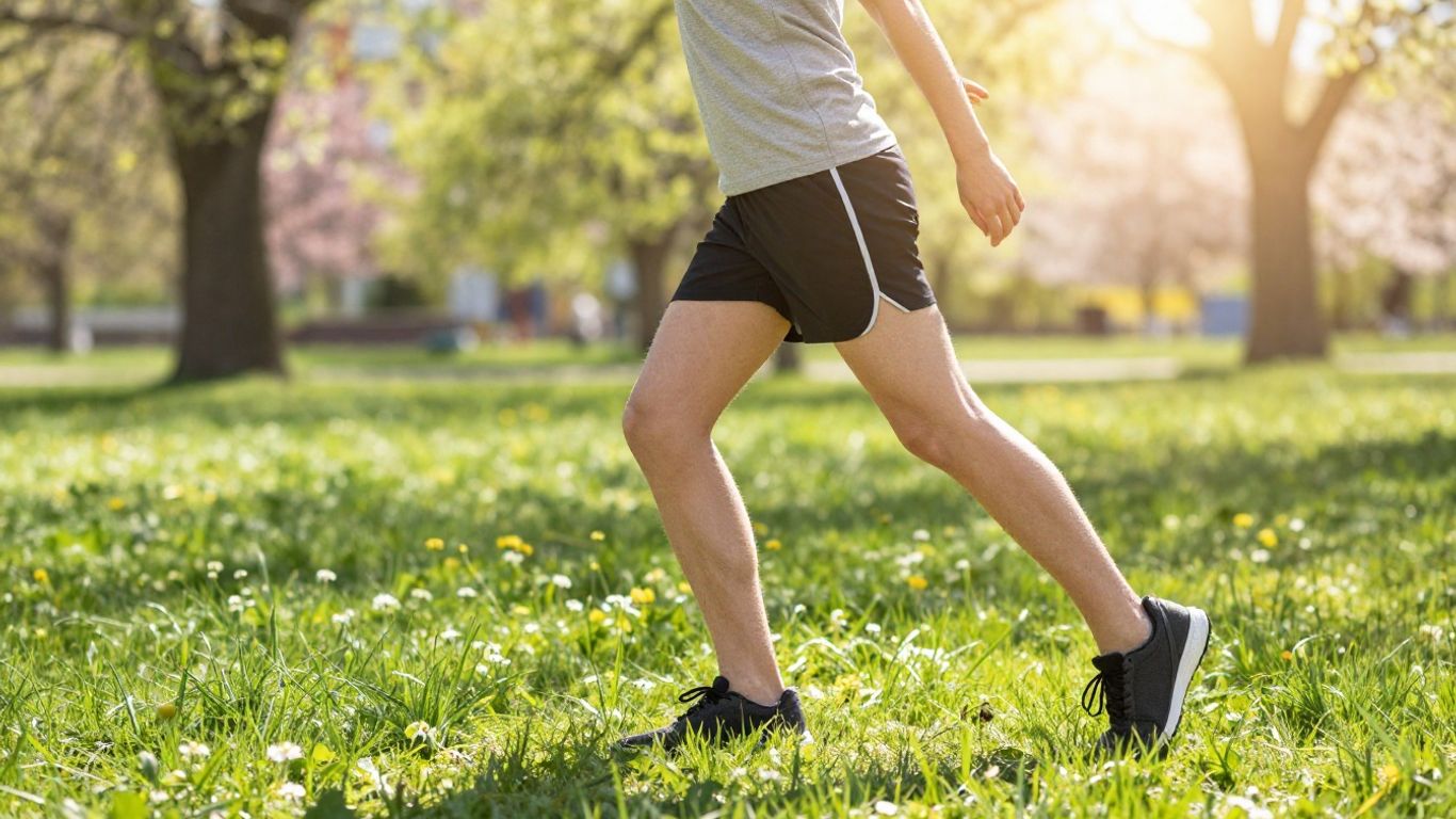 Person stretching outdoors in spring, preparing for adaptive fitness.