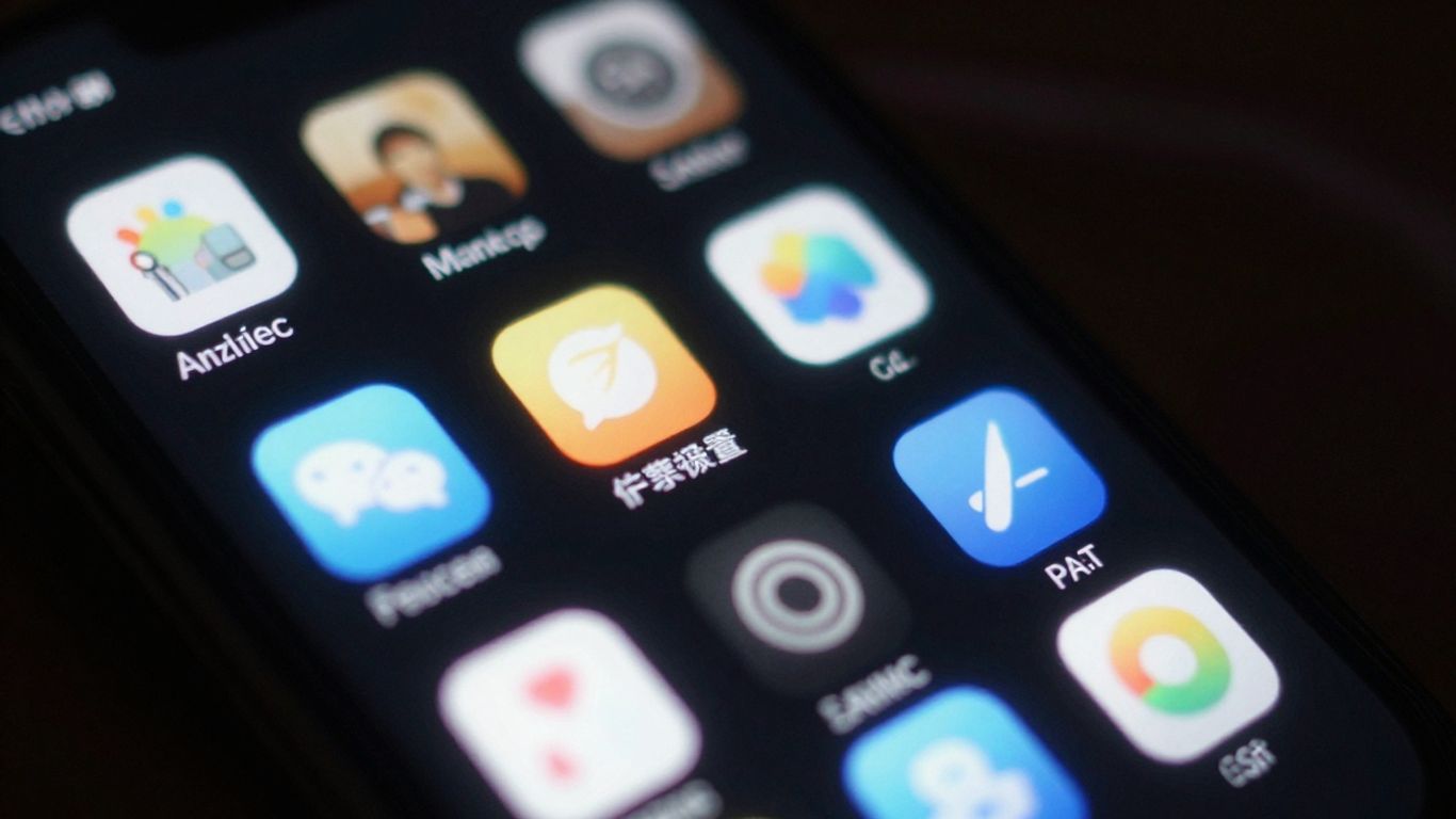 Tela de celular com ícones secretos brilhantes.