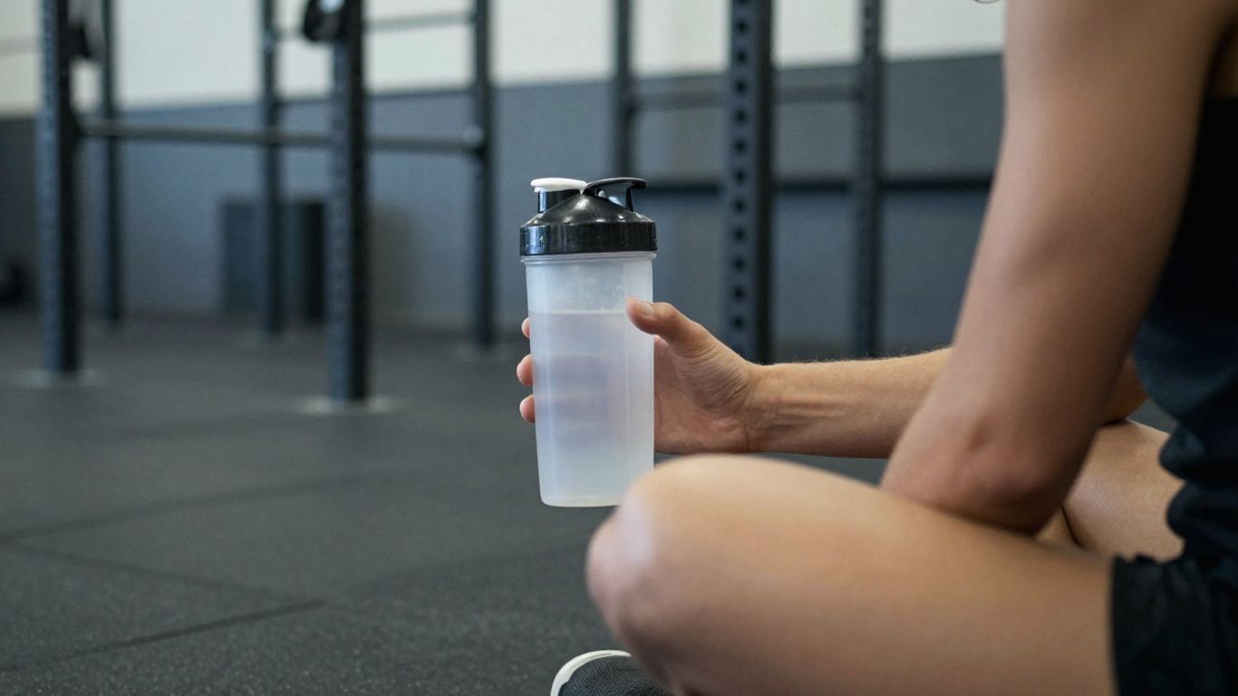 A person resting after a workout with a shaker