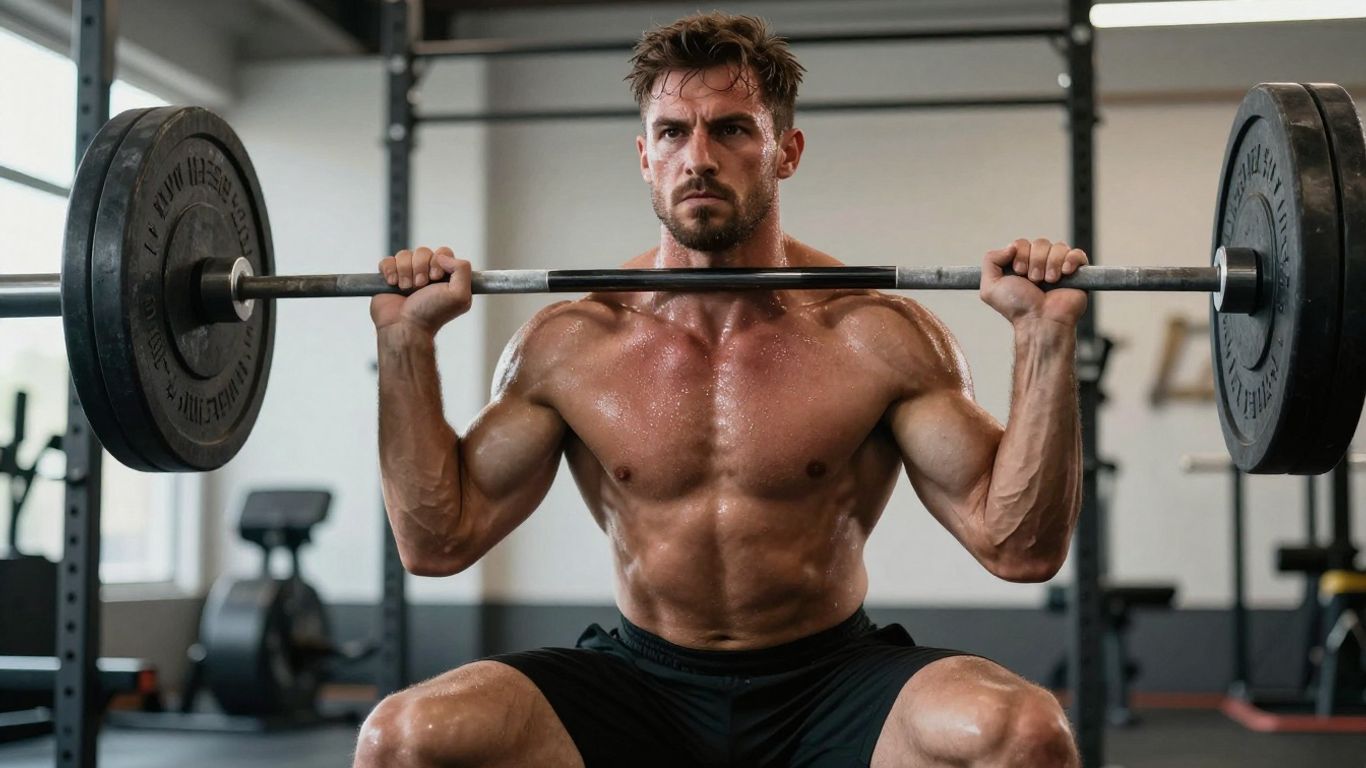 Powerlifter lifting heavy barbell in gym