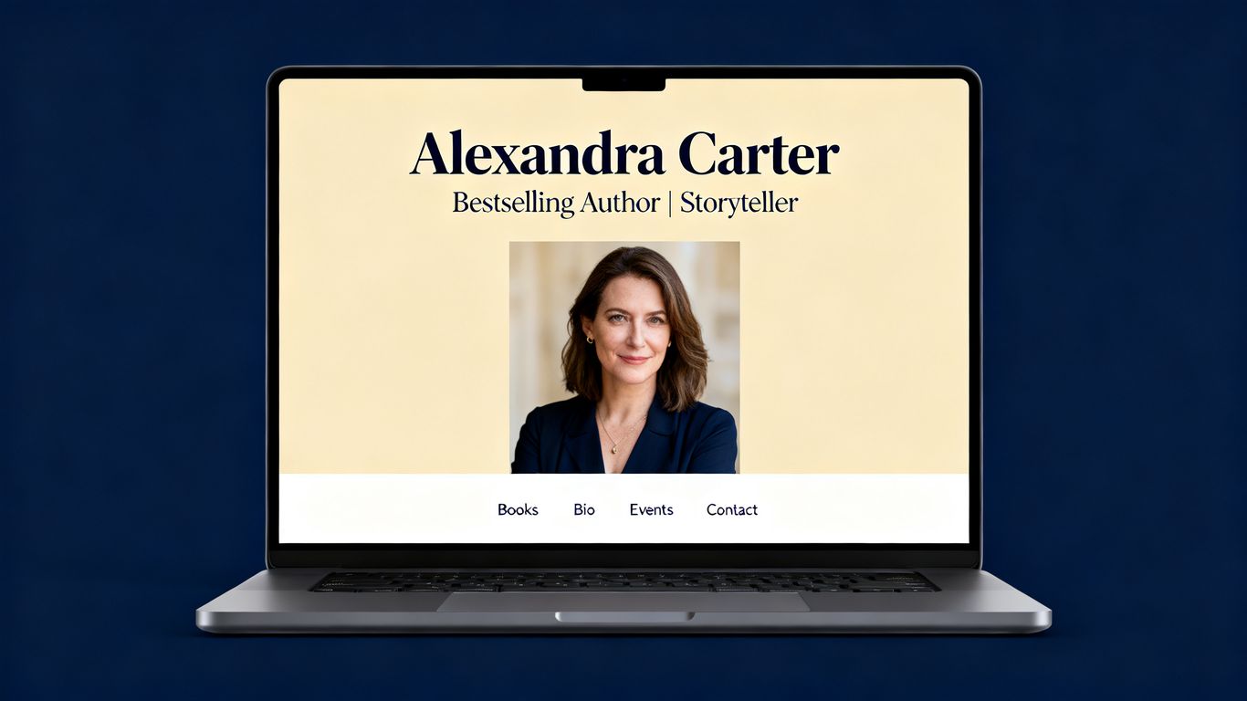 Author website on a laptop screen