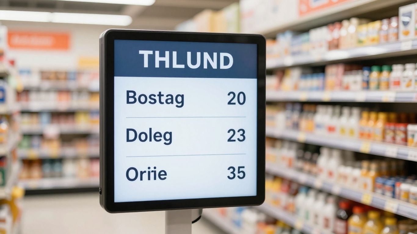 Electronic price label on a retail shelf.