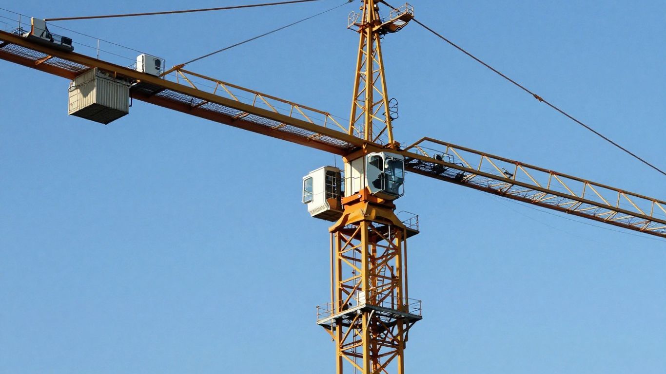 Tower crane against a blue sky.