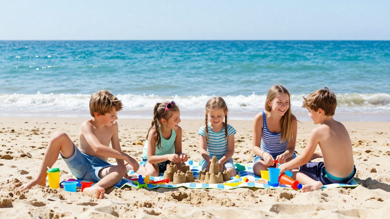 Family enjoying a budget-friendly UK beach vacation.