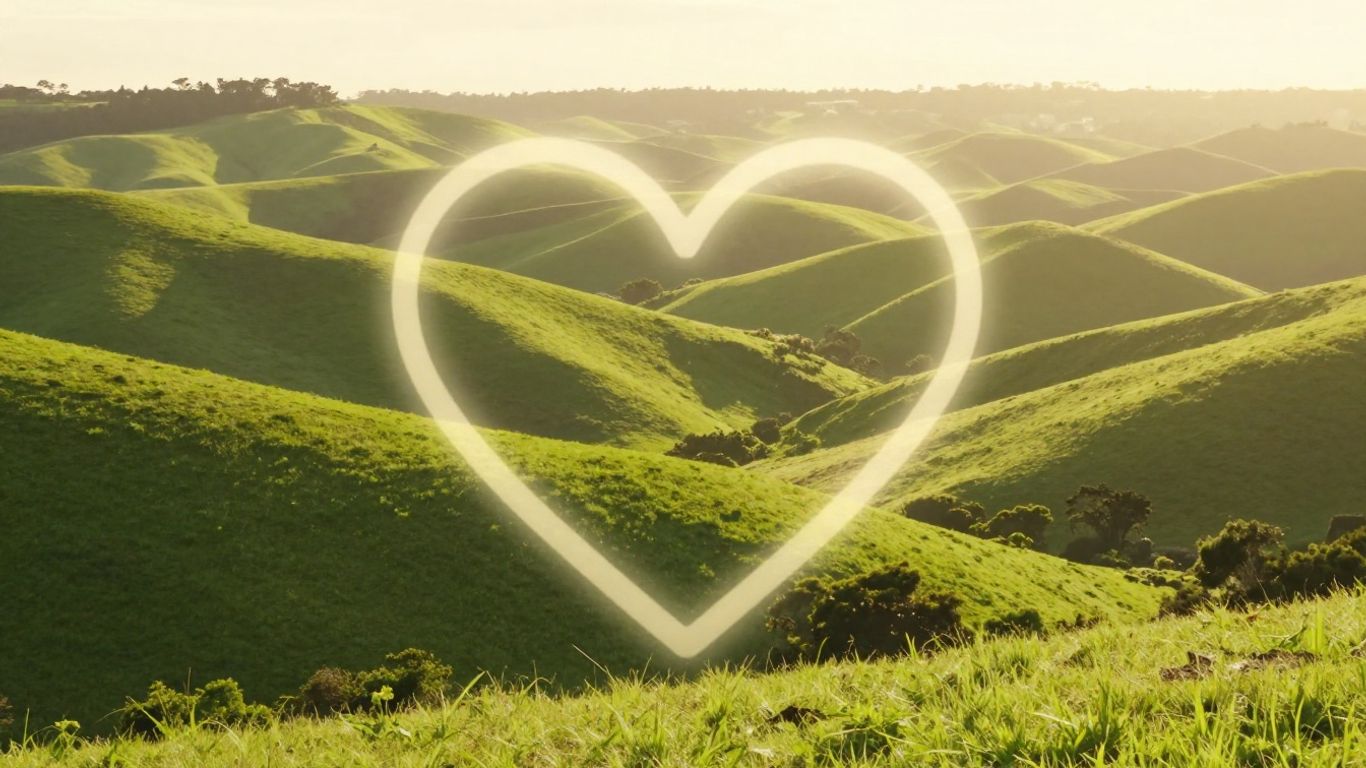 Australian landscape with a heart icon, suggesting investment growth.