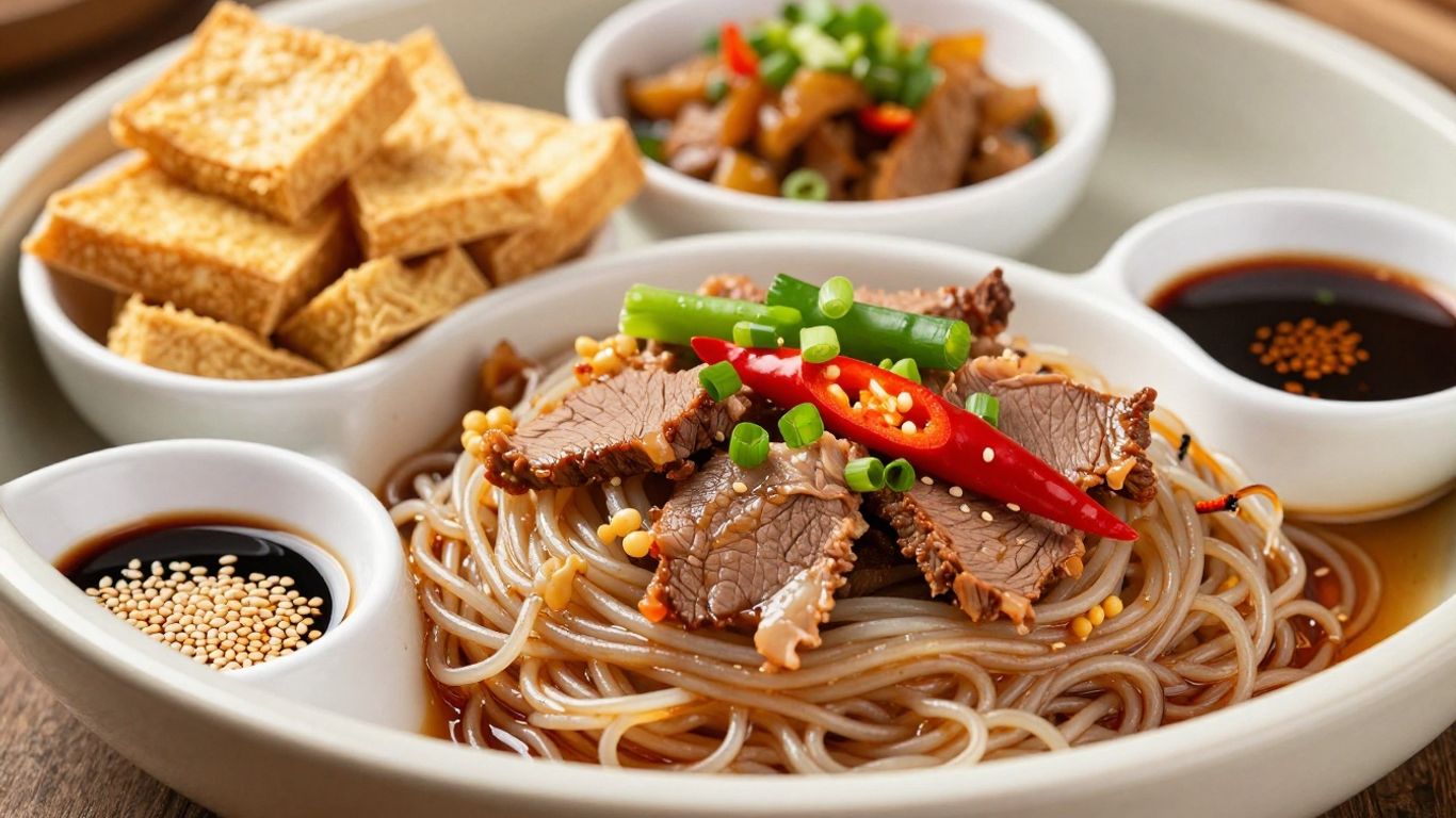 Close view of noodles and aromatic spices