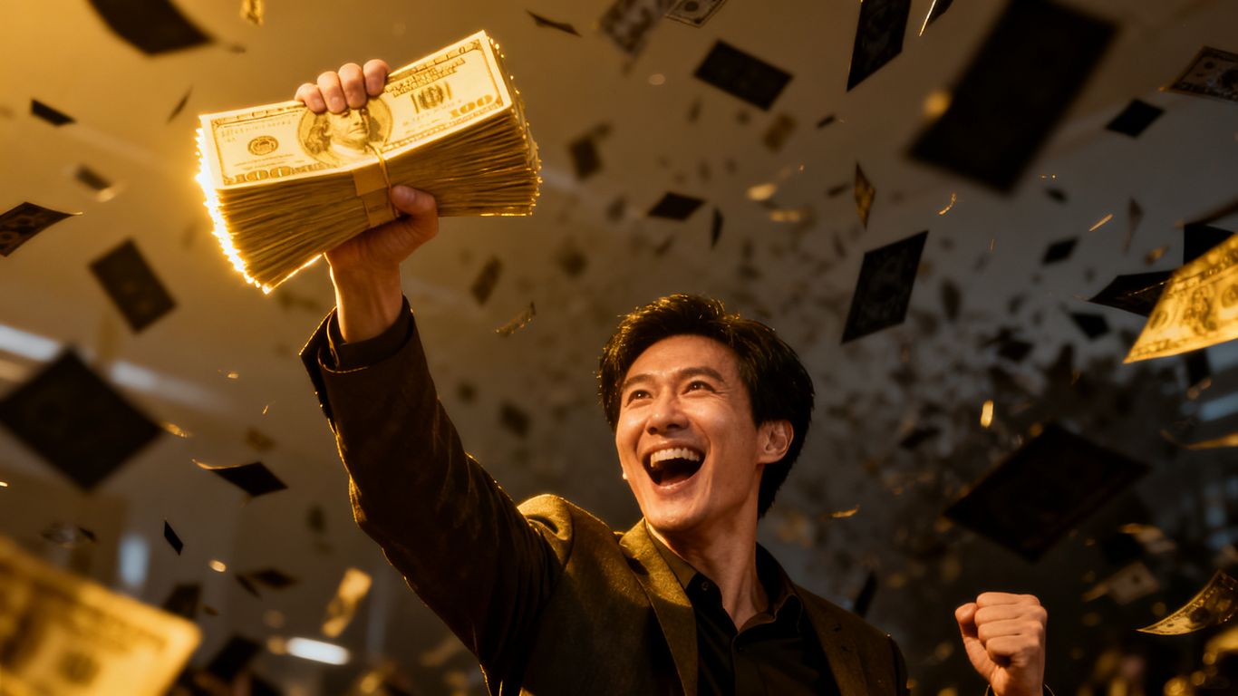 Man holding money during financial crash