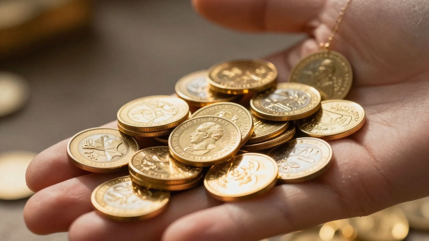 金手拿着金币和珠宝。