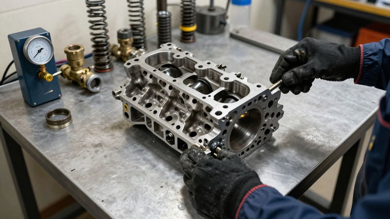Inspected recycled cylinder head in workshop