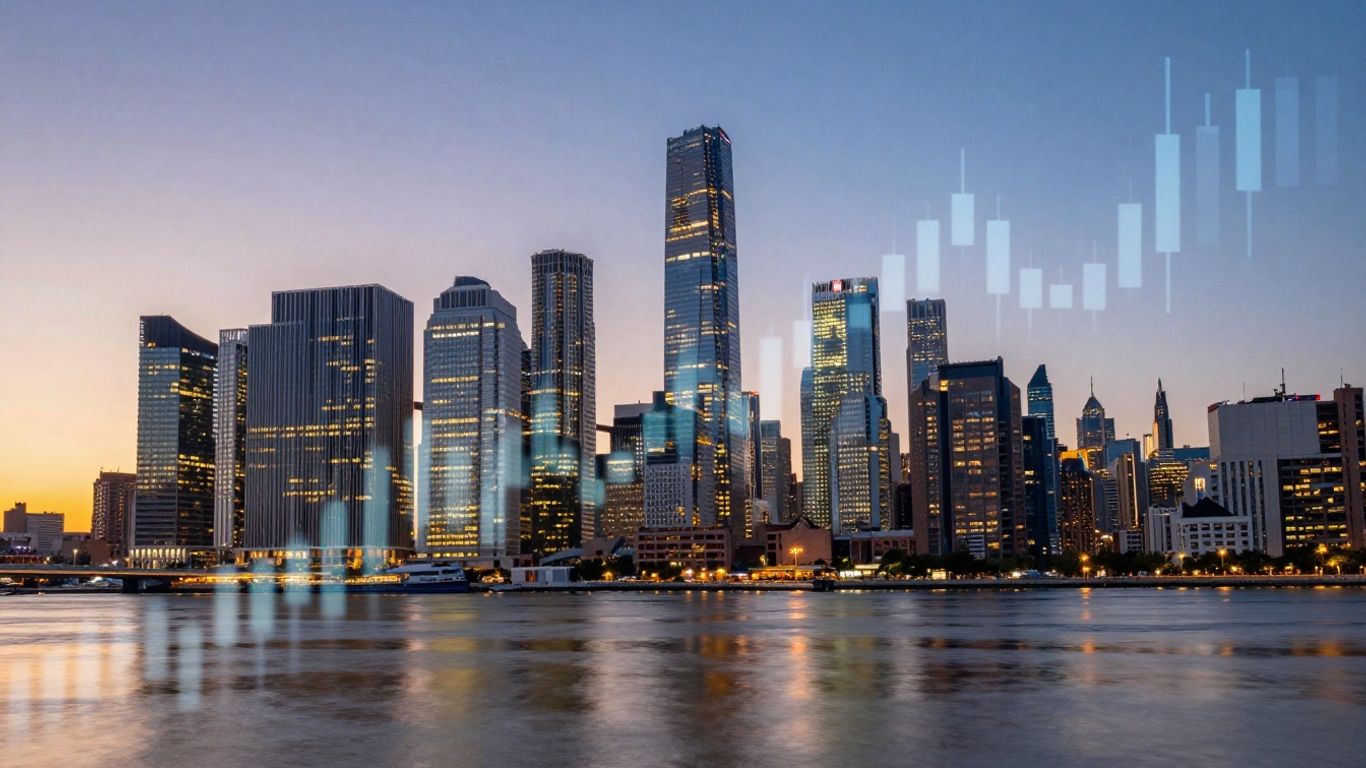 American cityscape with financial overlay