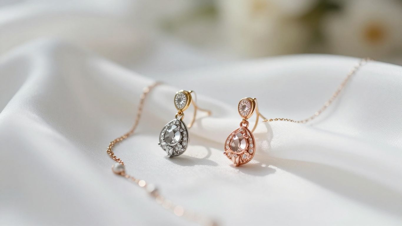 Bridal jewelry displayed on a soft silk background
