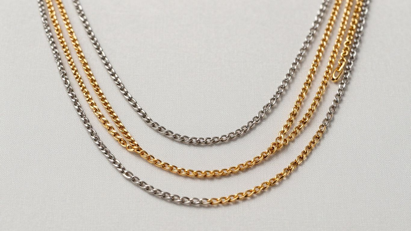 Layered gold and silver necklaces