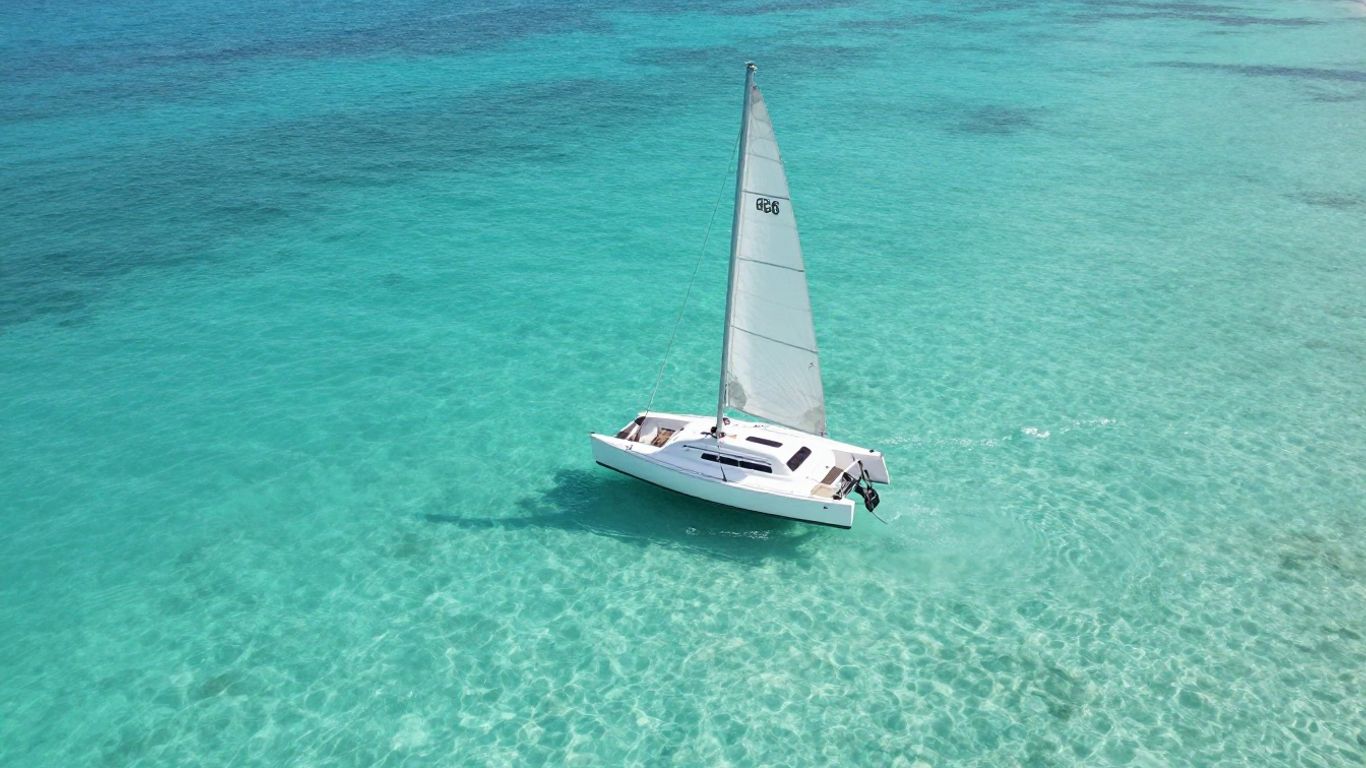 Sailing through calm turquoise Exuma waters