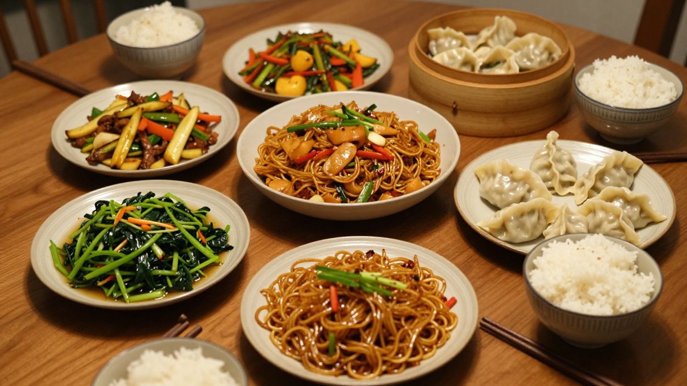 A colorful spread of Chinese dishes
