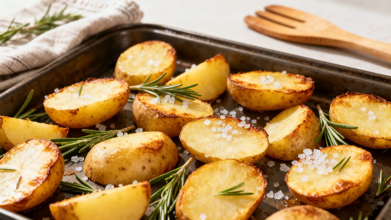 Geroosterde biologische aardappelen op bakplaat