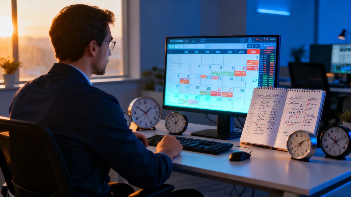 Calendrier économique à côté d'un poste de travail de trading