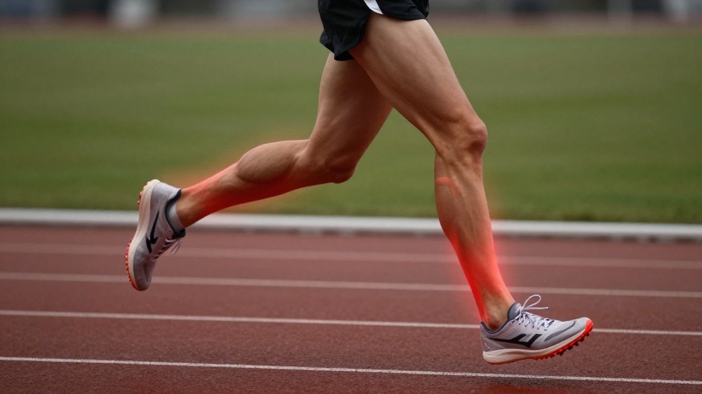 Runner's legs with glowing red aura indicating blood flow.