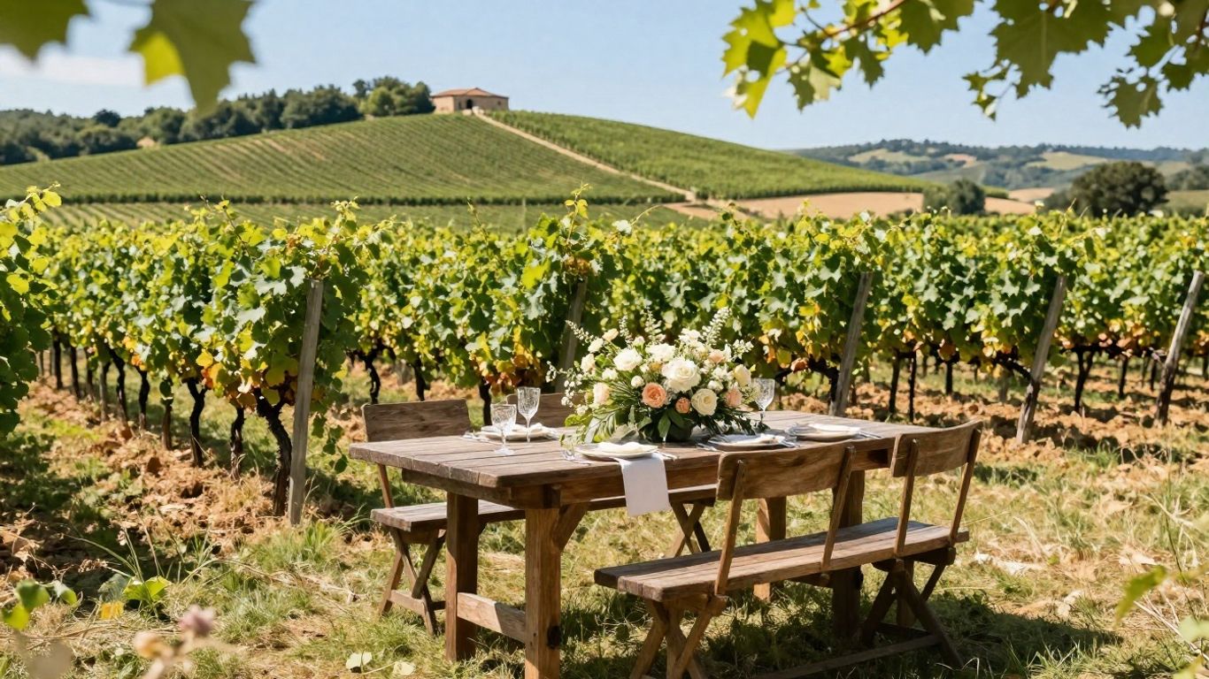 Wedding reception table in a French vineyard
