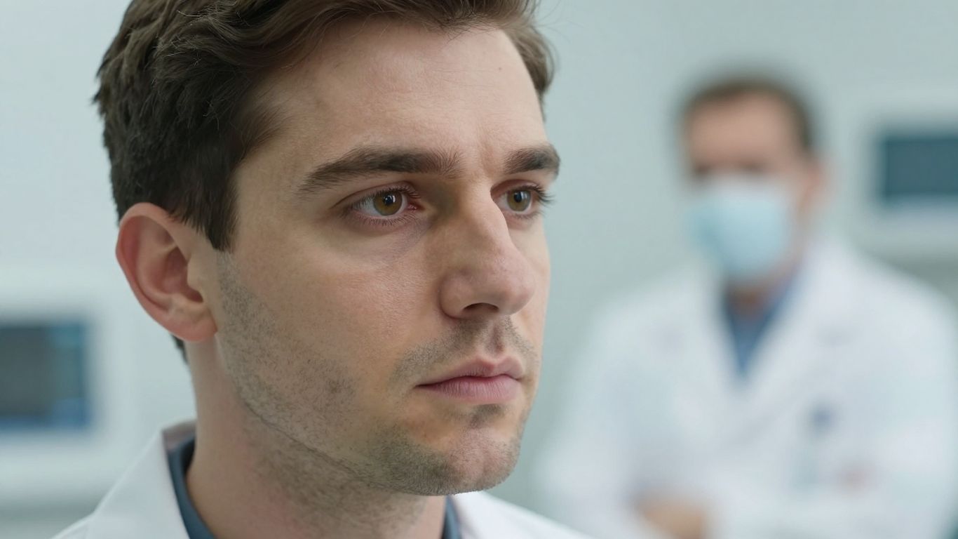 Man's face with medical background