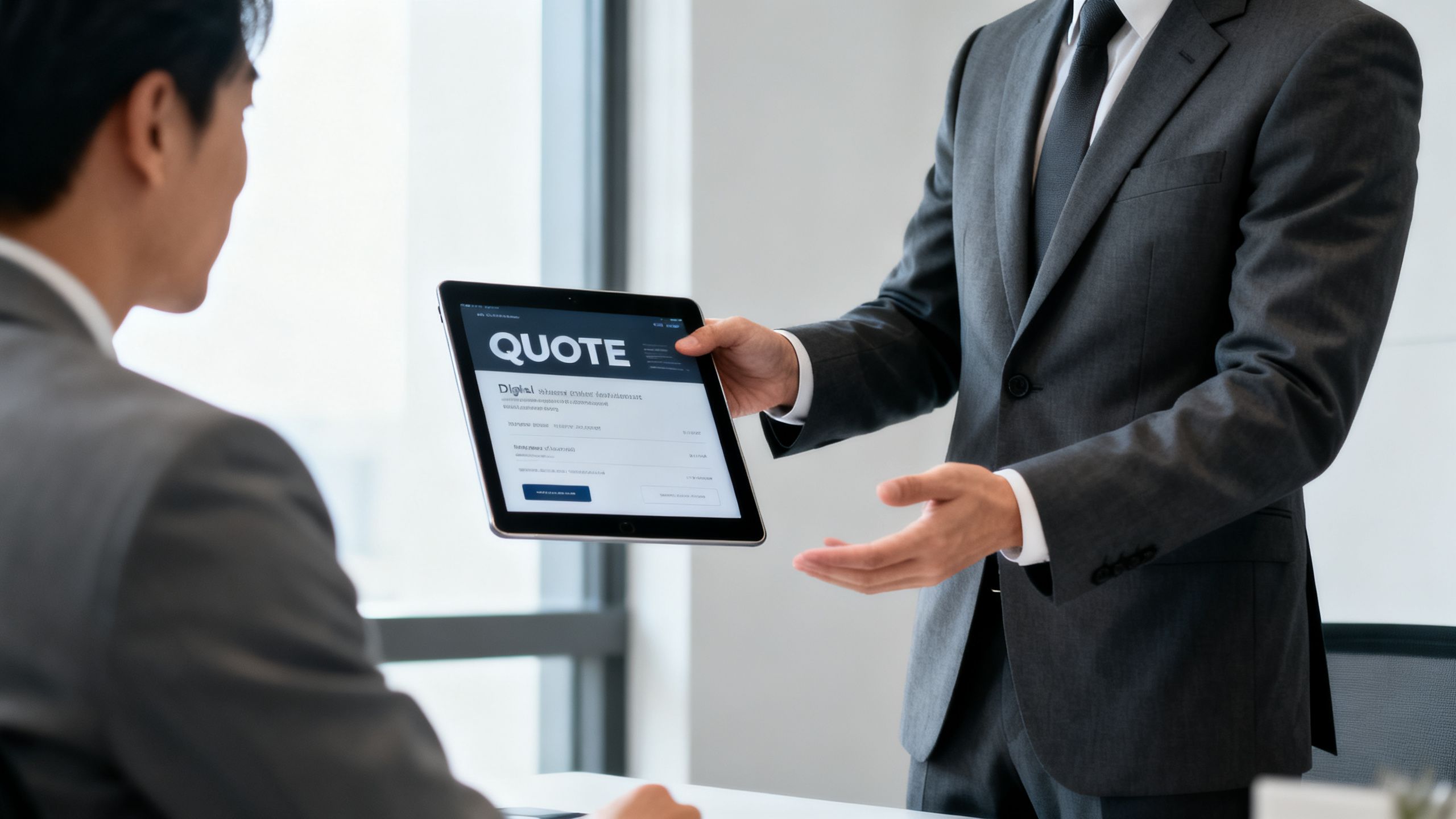 A business professional quickly sending a digital quote from a tablet to a client.