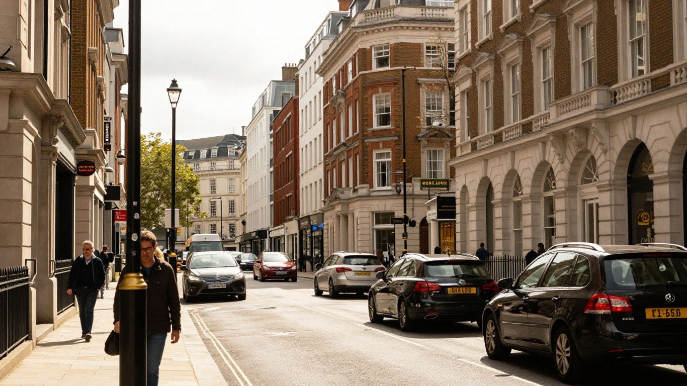 A vibrant city street looking bright