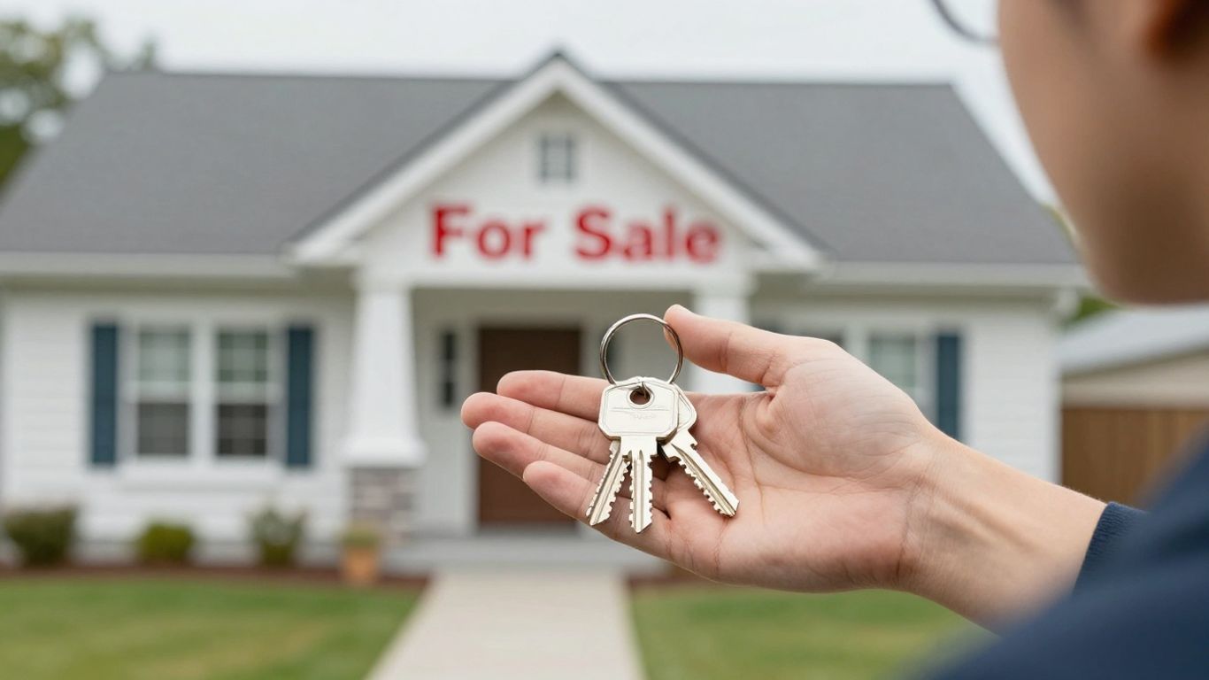 Real estate agent giving keys to a client.