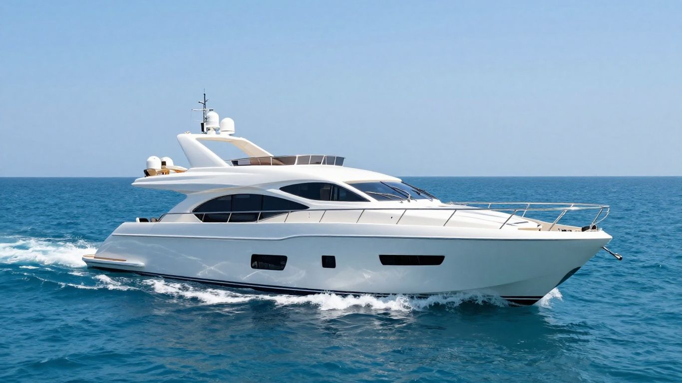 Luxurious yacht sailing on a calm, sunny sea.