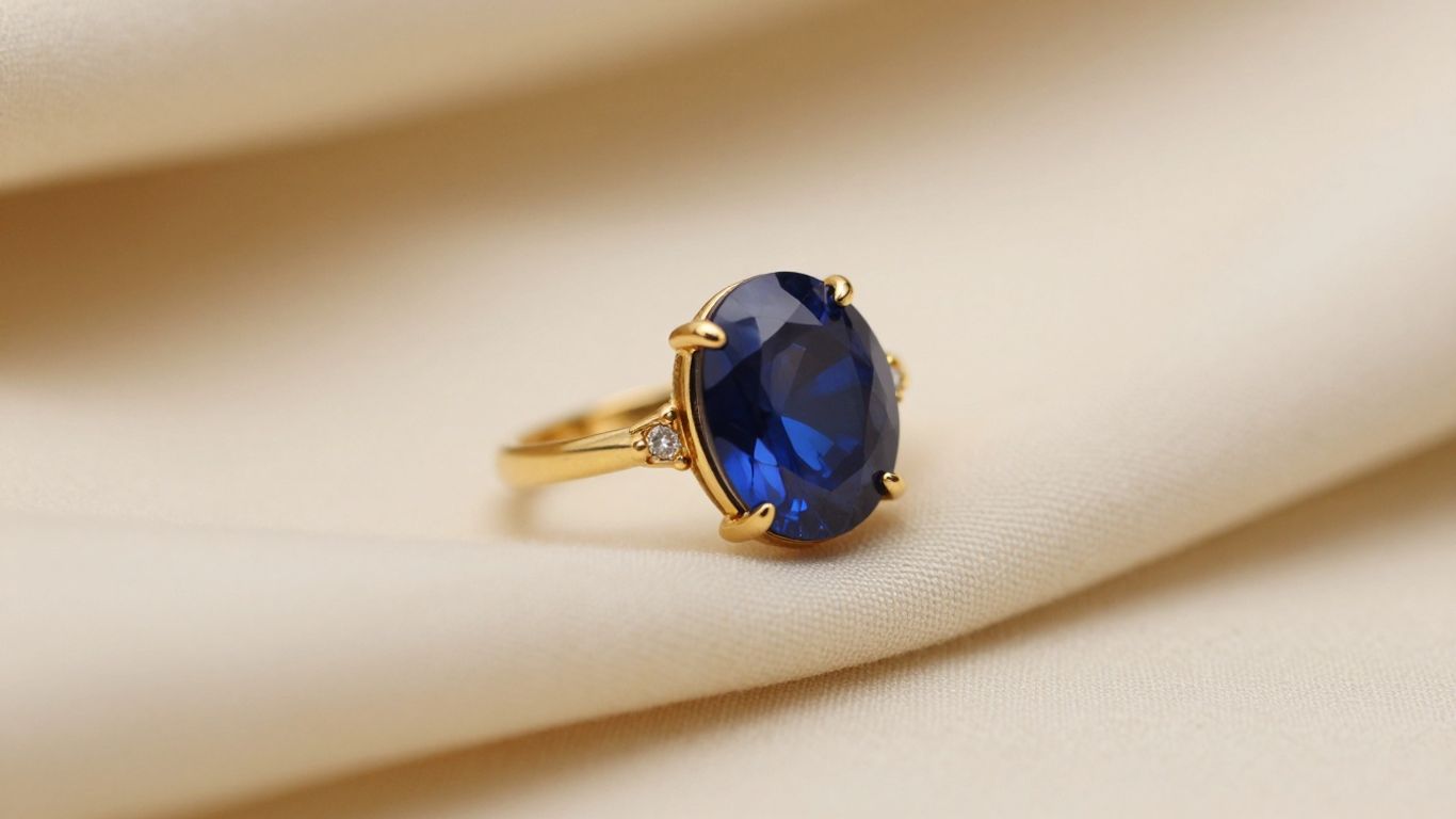Close view of a gemstone ring held in warm light
