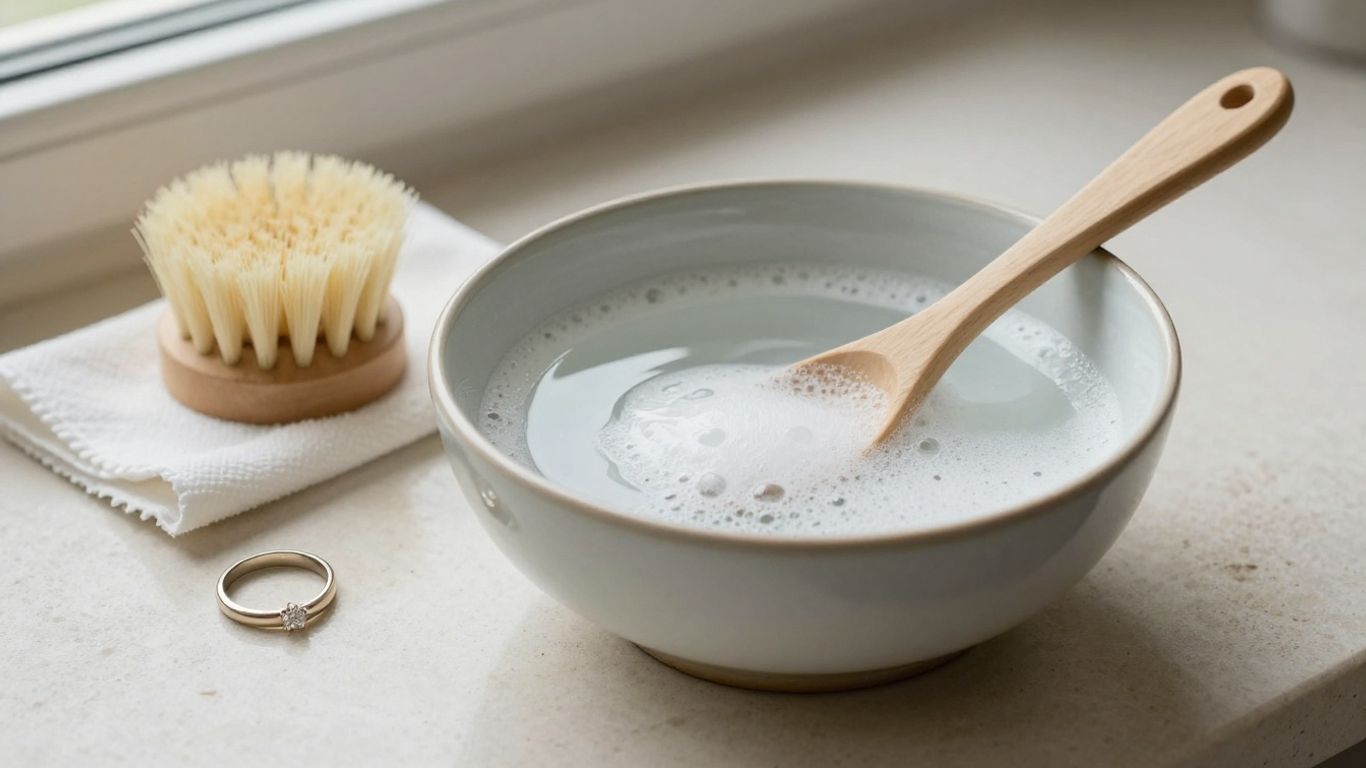Small bowl with diamond jewellery and soap