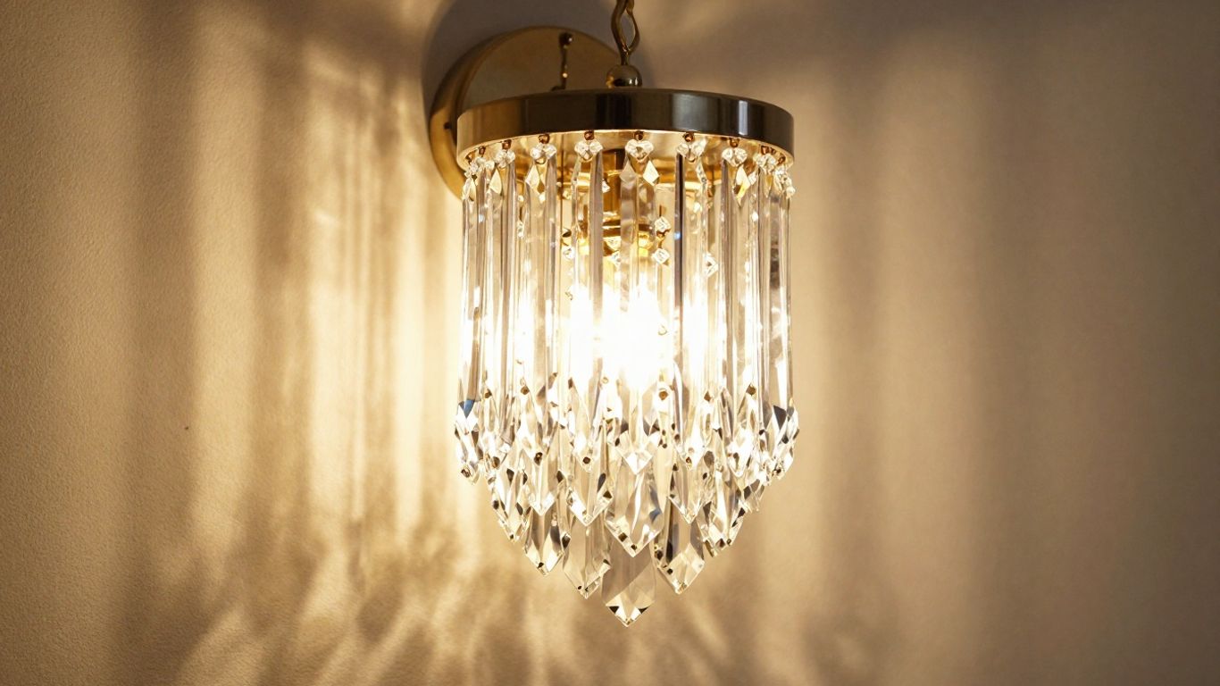 Elegant crystal wall lamp with sparkling prisms.