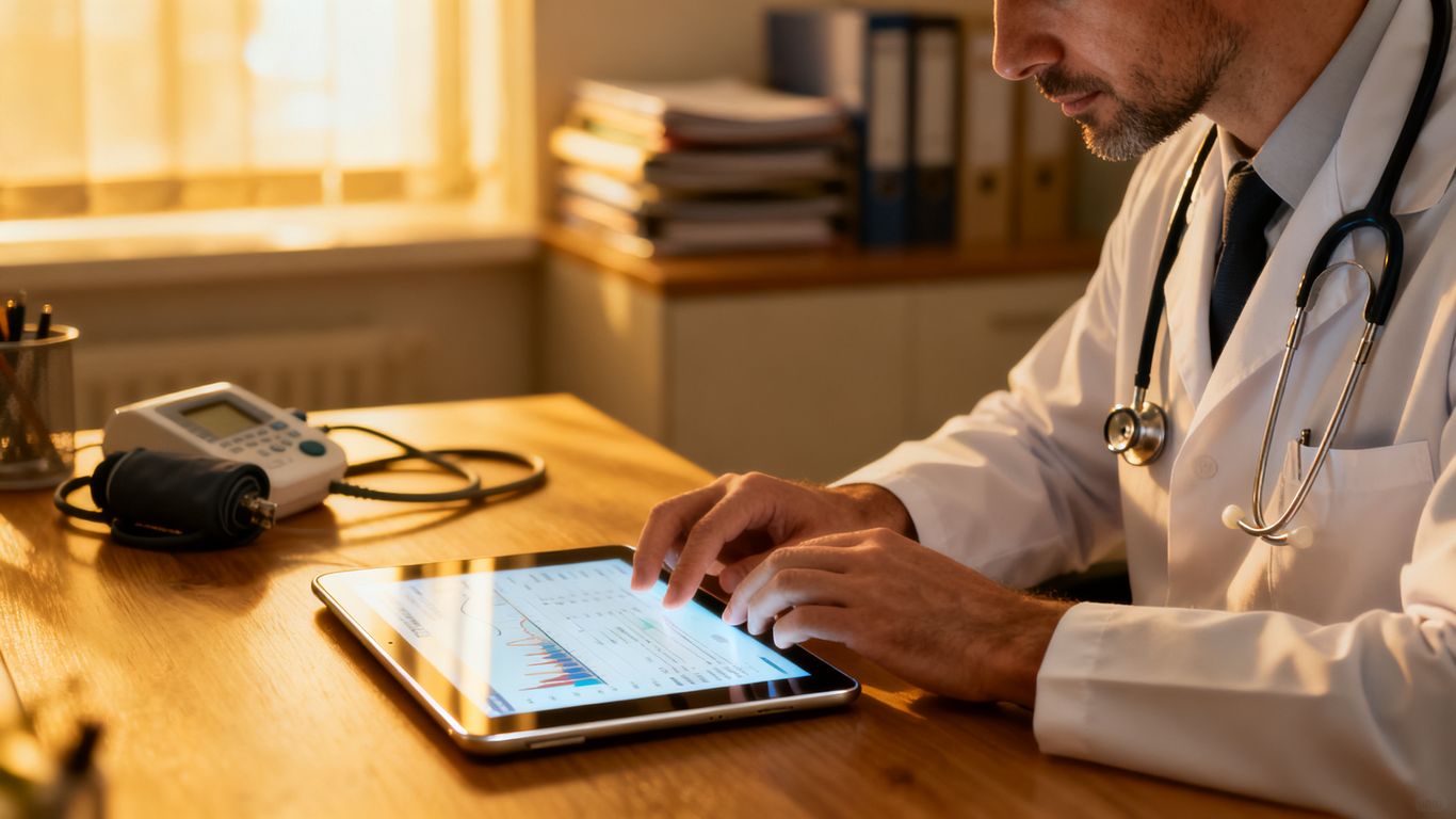 Physician reviewing hormonal therapy patient records