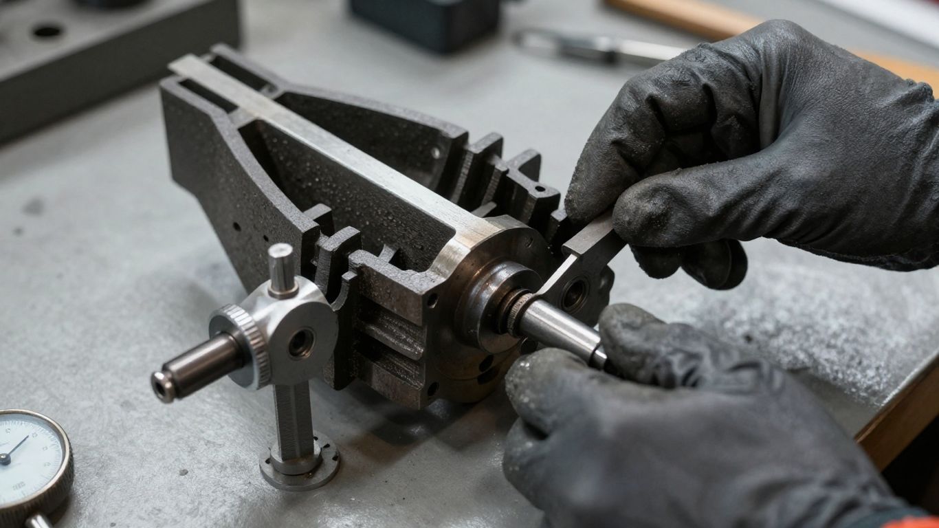 Close-up of ventilated brake rotor machining