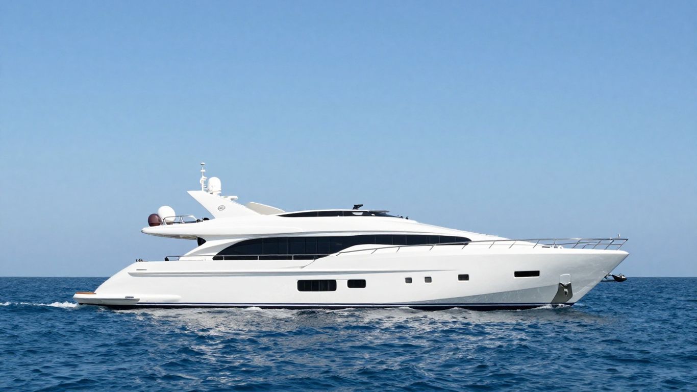 Luxurious yacht sailing on a calm, sunny sea.