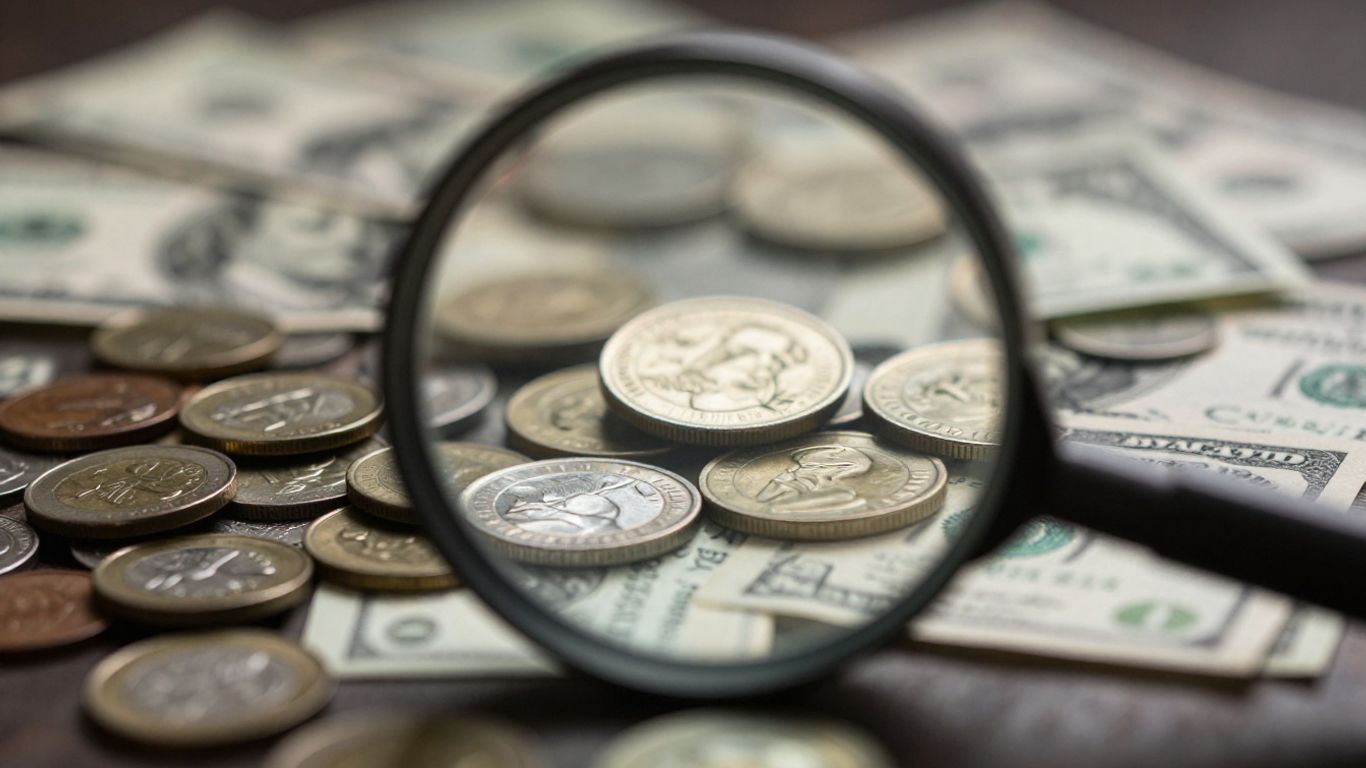 Magnifying glass over money, Amazon PPC audit concept.