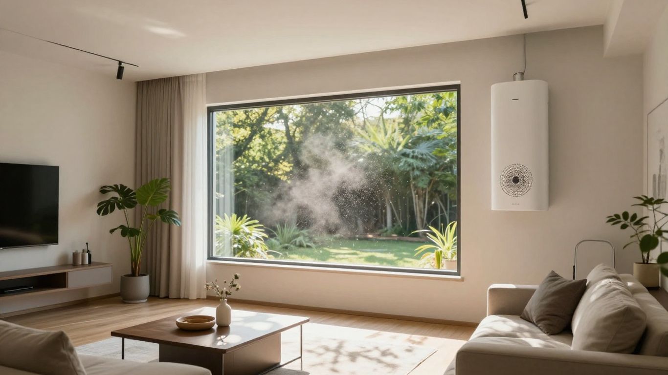 Ventilation hygroréglable dans un salon moderne et lumineux.