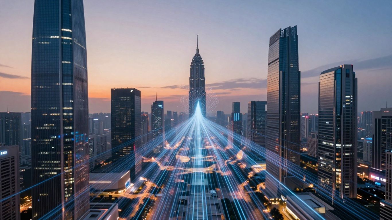 Futuristic cityscape with AI elements