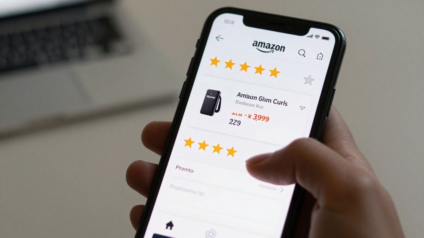Amazon product page with customer reviews and price.