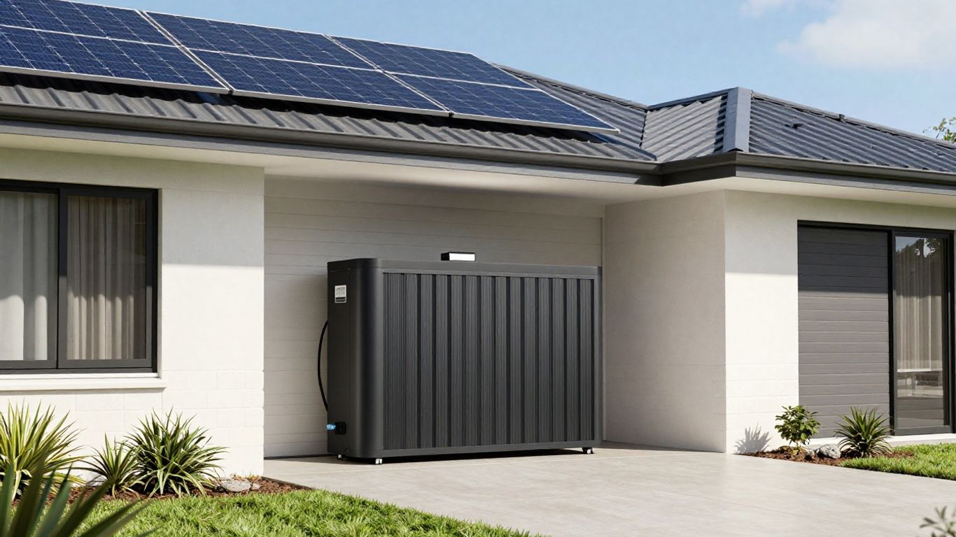 Solar panels and battery system on Australian home.