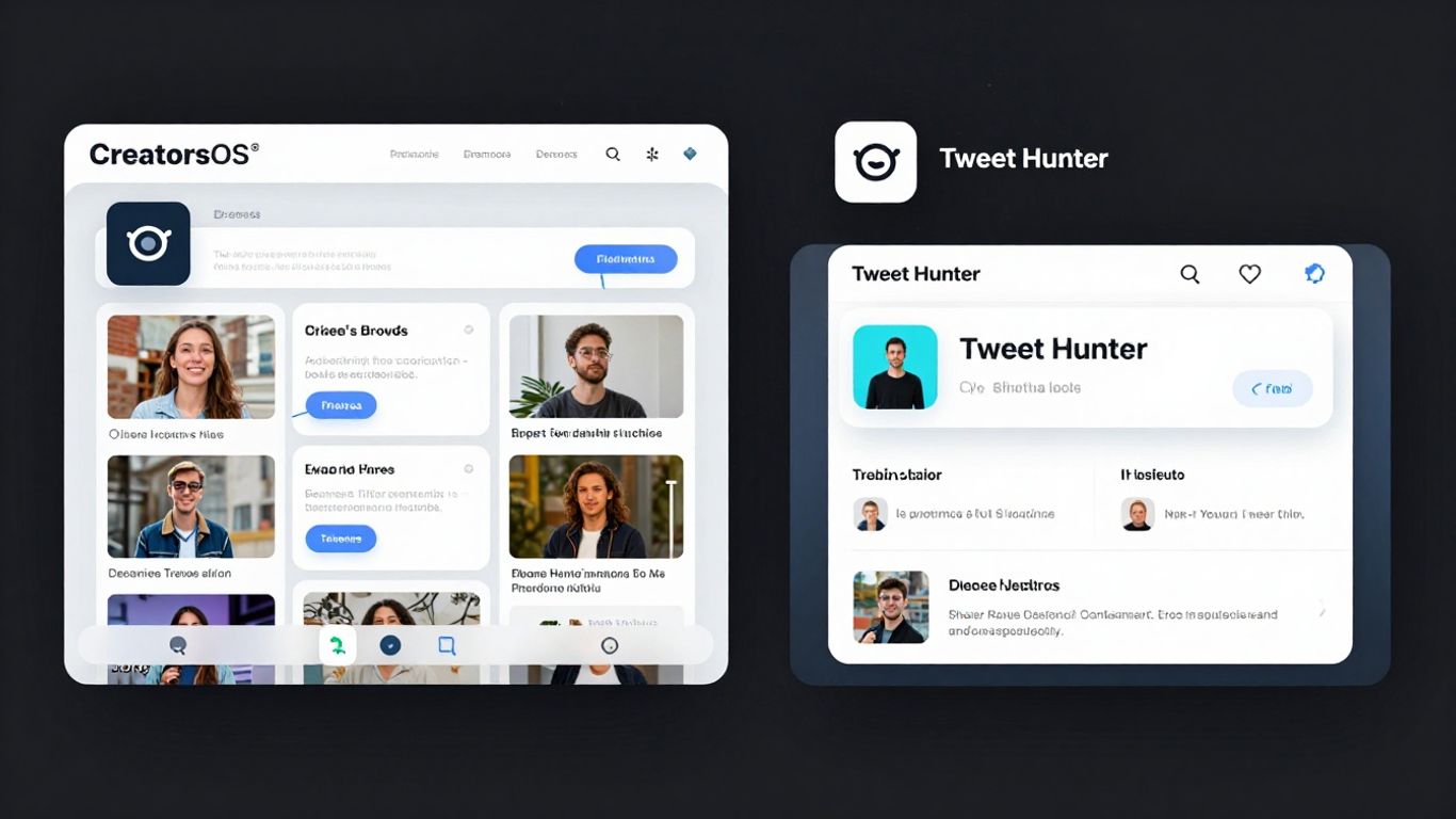 CreatorsOS and Tweet Hunter interfaces side-by-side comparison.