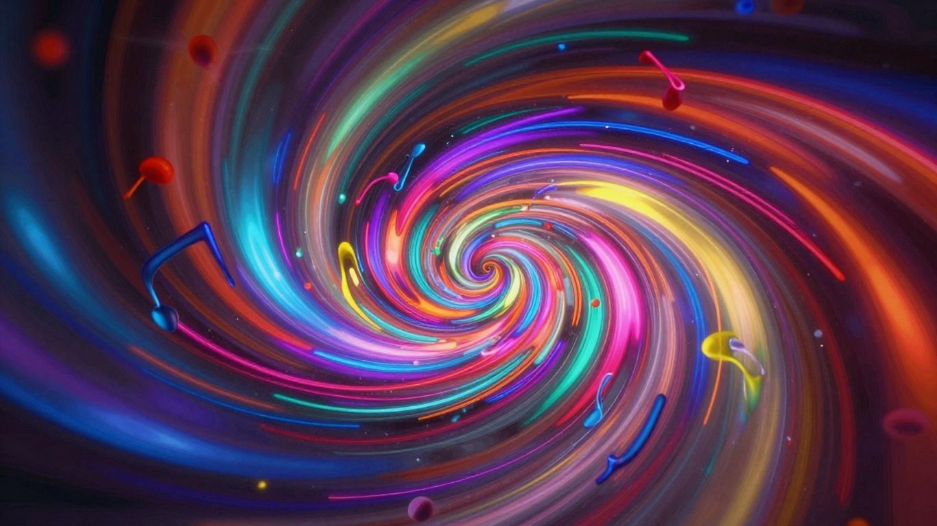 AI music video visualizer with abstract, colorful patterns.