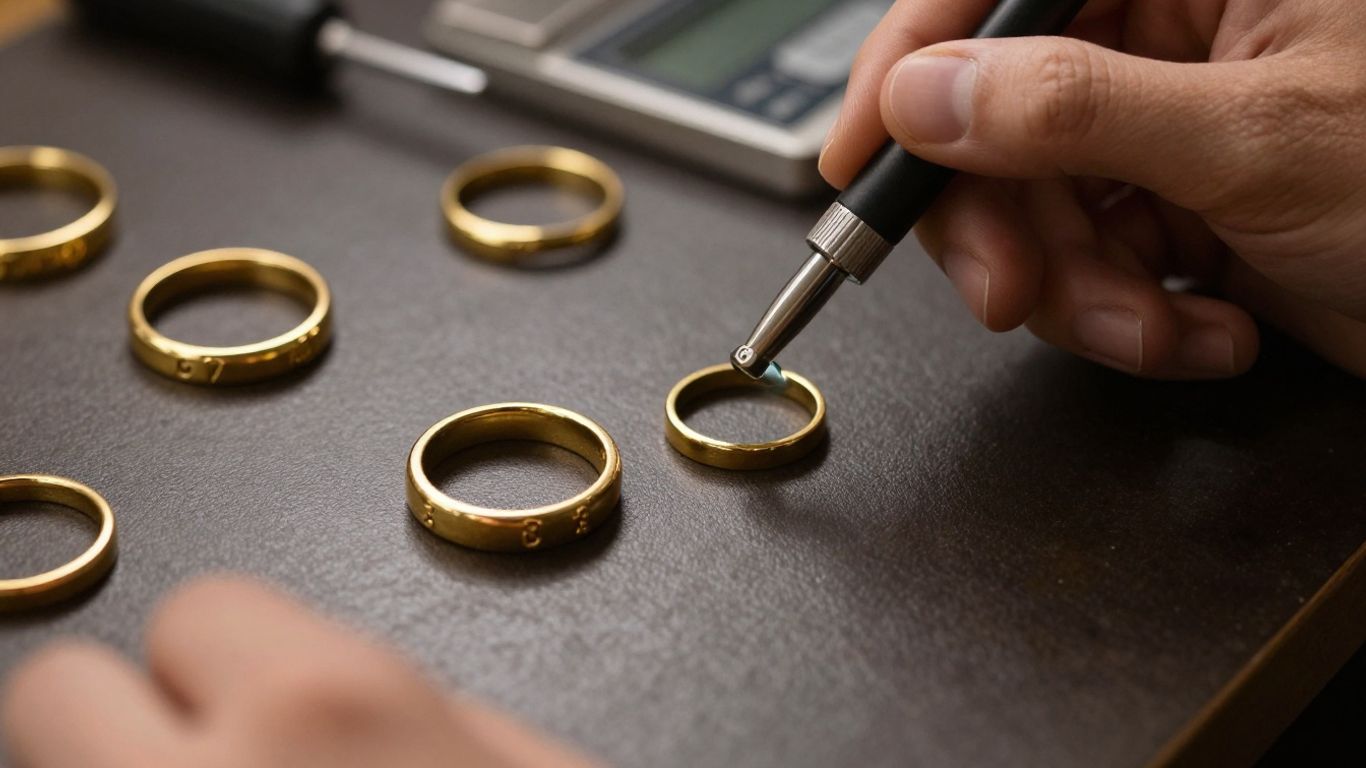 Gold jewellery hallmarks beside precision scales