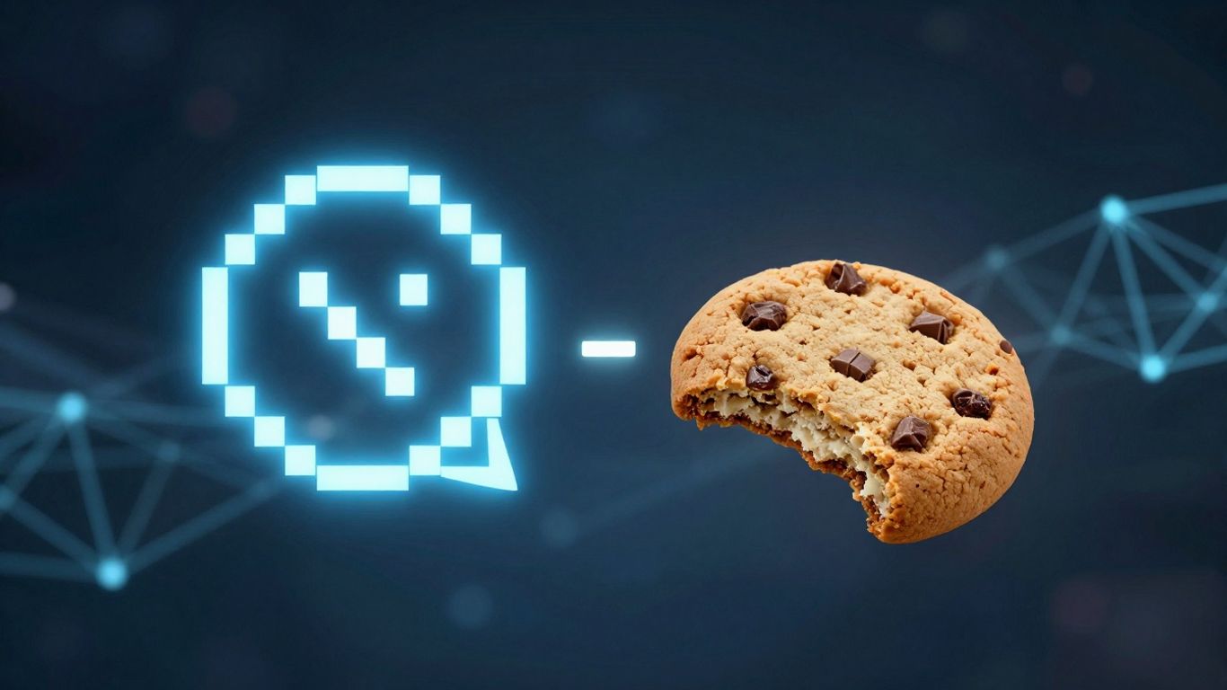Pixel icon versus cookie icon, digital background.