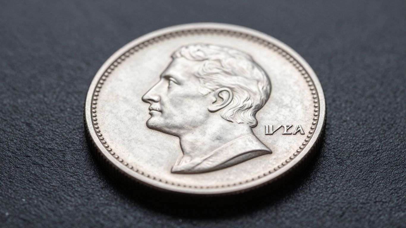 Close-up of a shiny 1 oz silver coin.