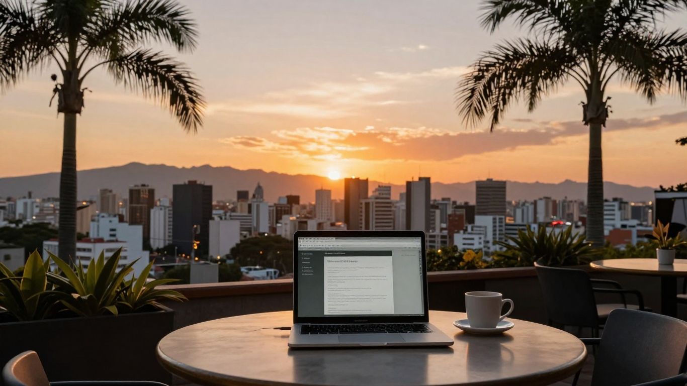 Digital nomad working in Buenos Aires with laptop.