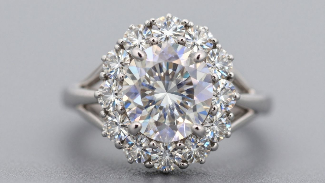Sparkling diamond ring with intricate metalwork.