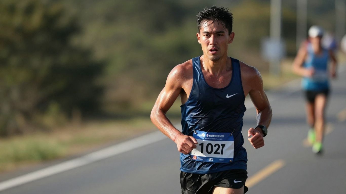 Marathon runner focused on the race ahead.