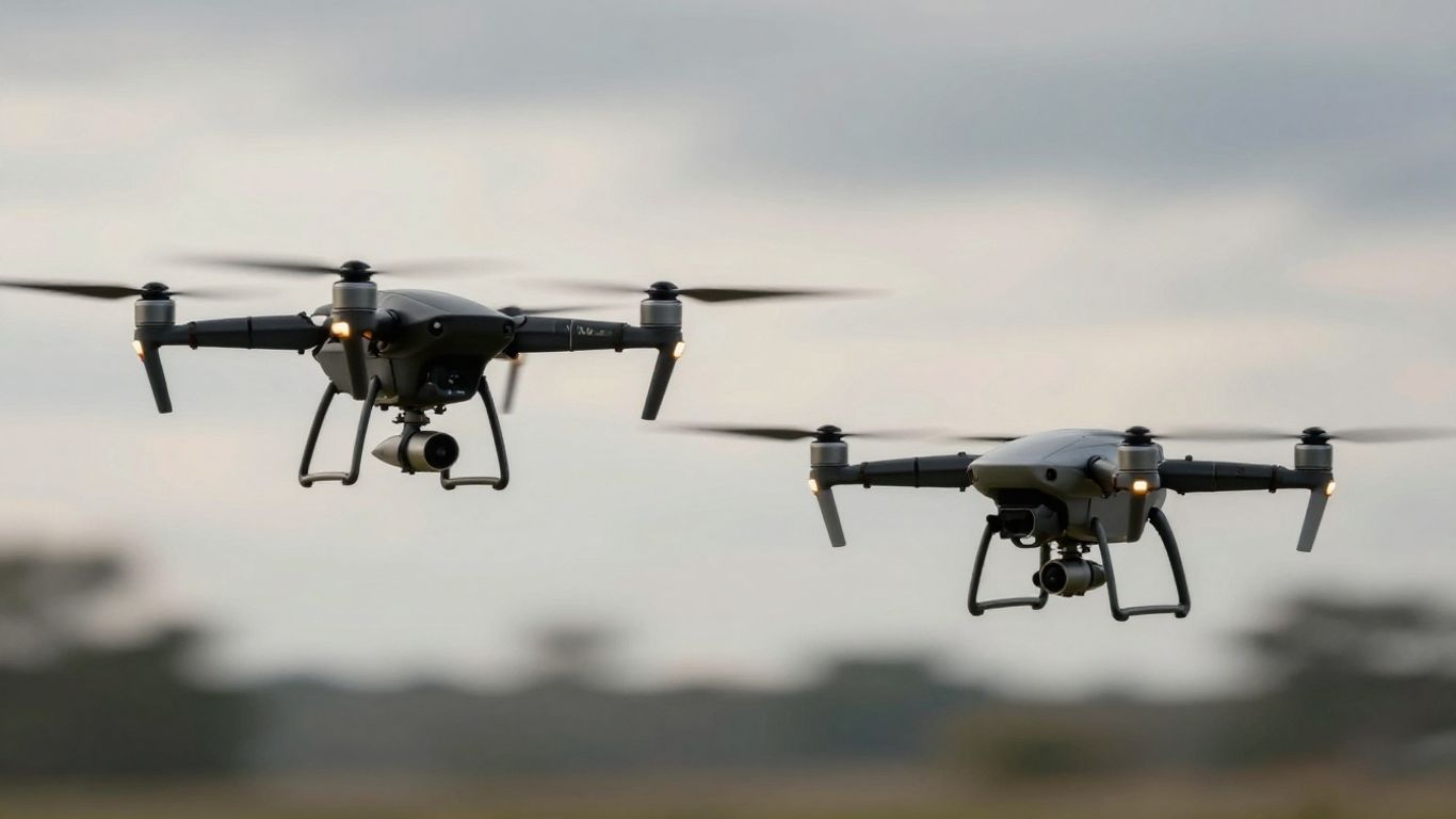 Two drones in aerial combat.
