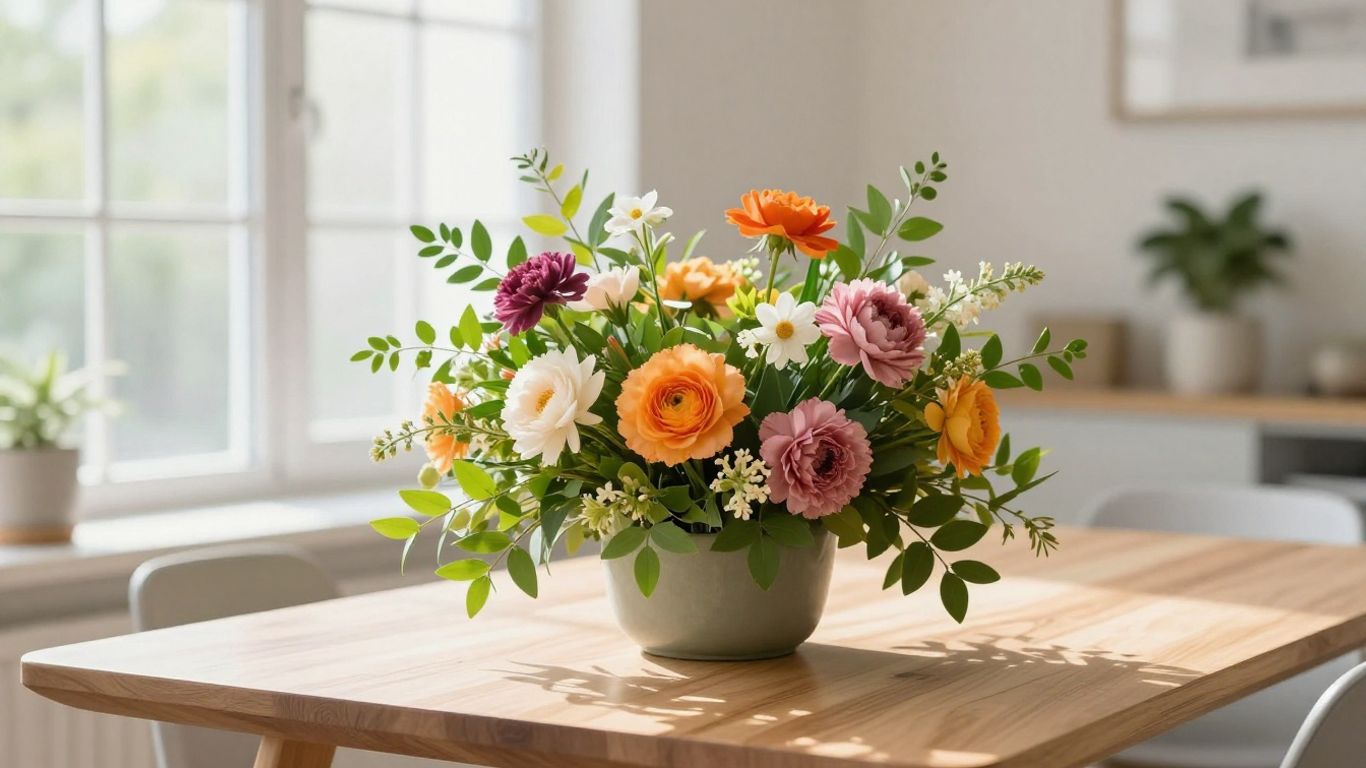 Luxurious floral arrangement in bright sunlight